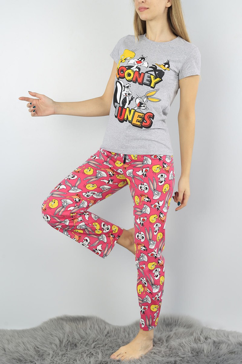 Gri Baskılı Bayan Pijama Takımı 54393