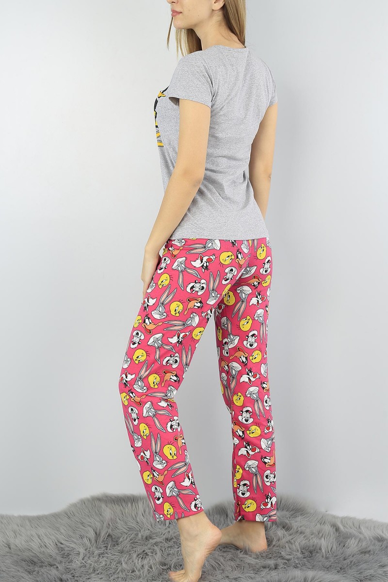 Gri Baskılı Bayan Pijama Takımı 54393