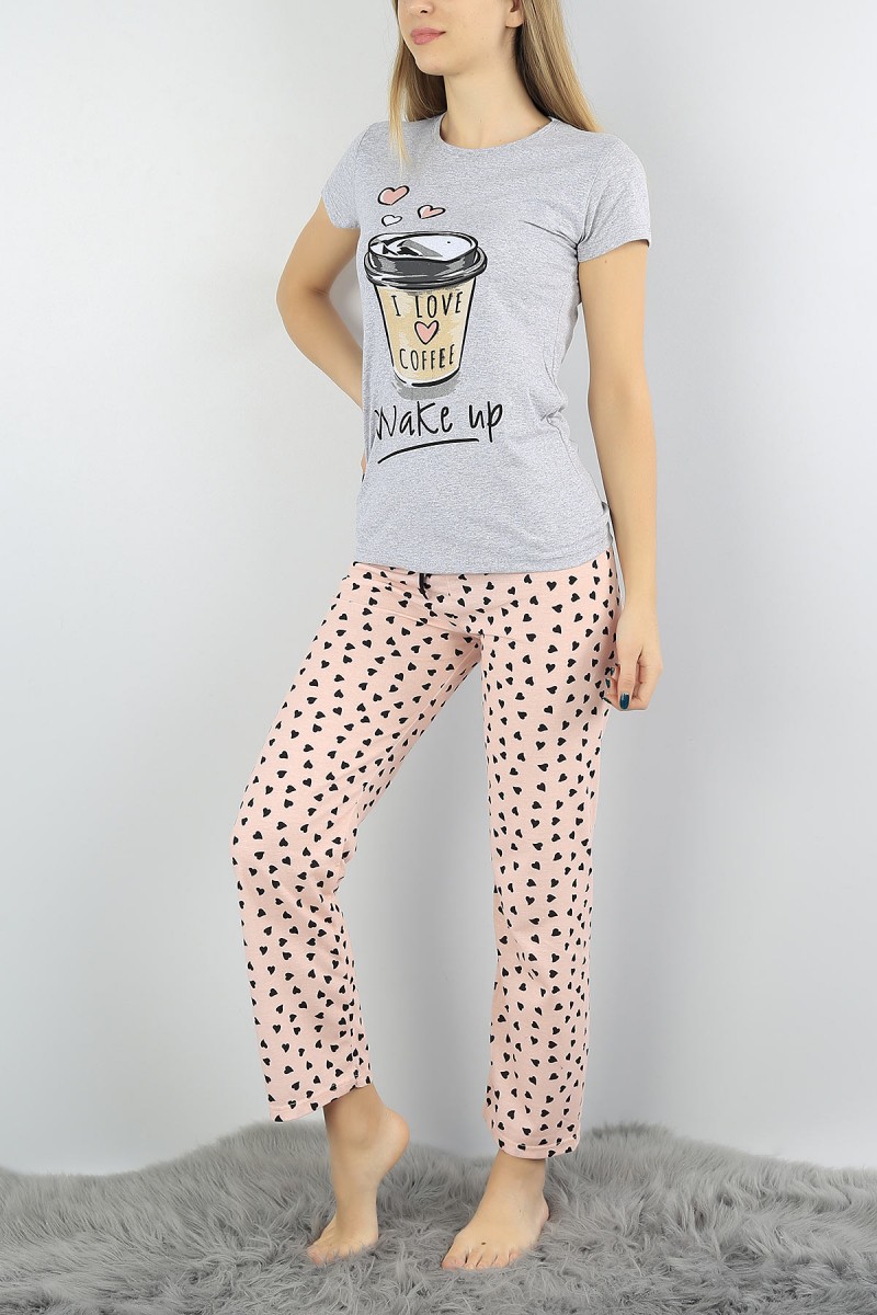 Gri Baskılı Bayan Pijama Takımı 54412