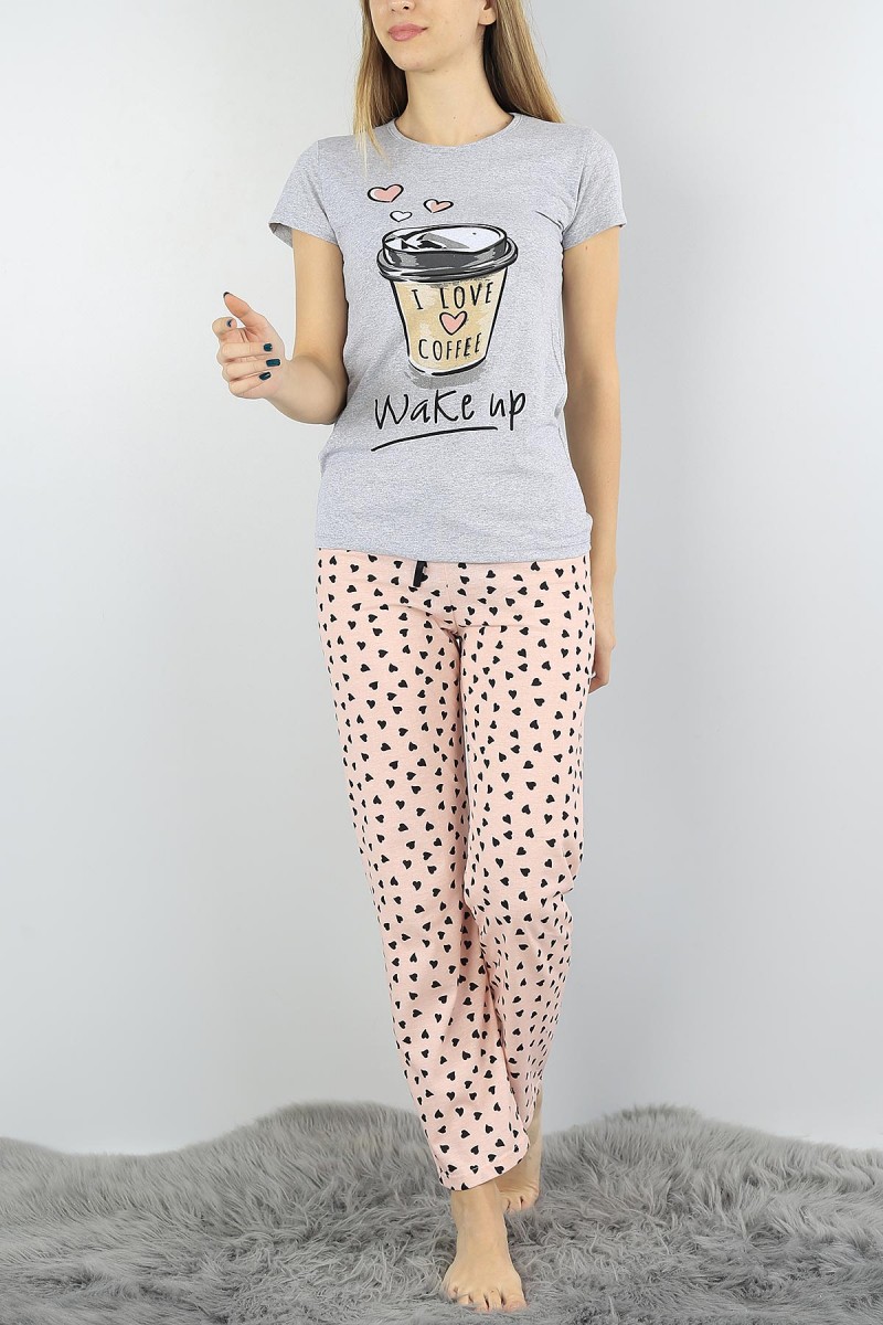 Gri Baskılı Bayan Pijama Takımı 54412