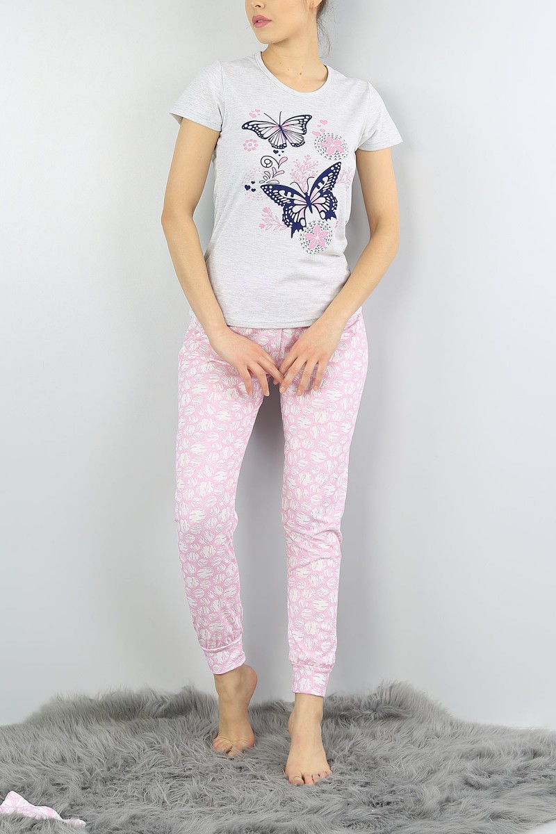 Gri Baskılı Bayan Pijama Takımı 54885