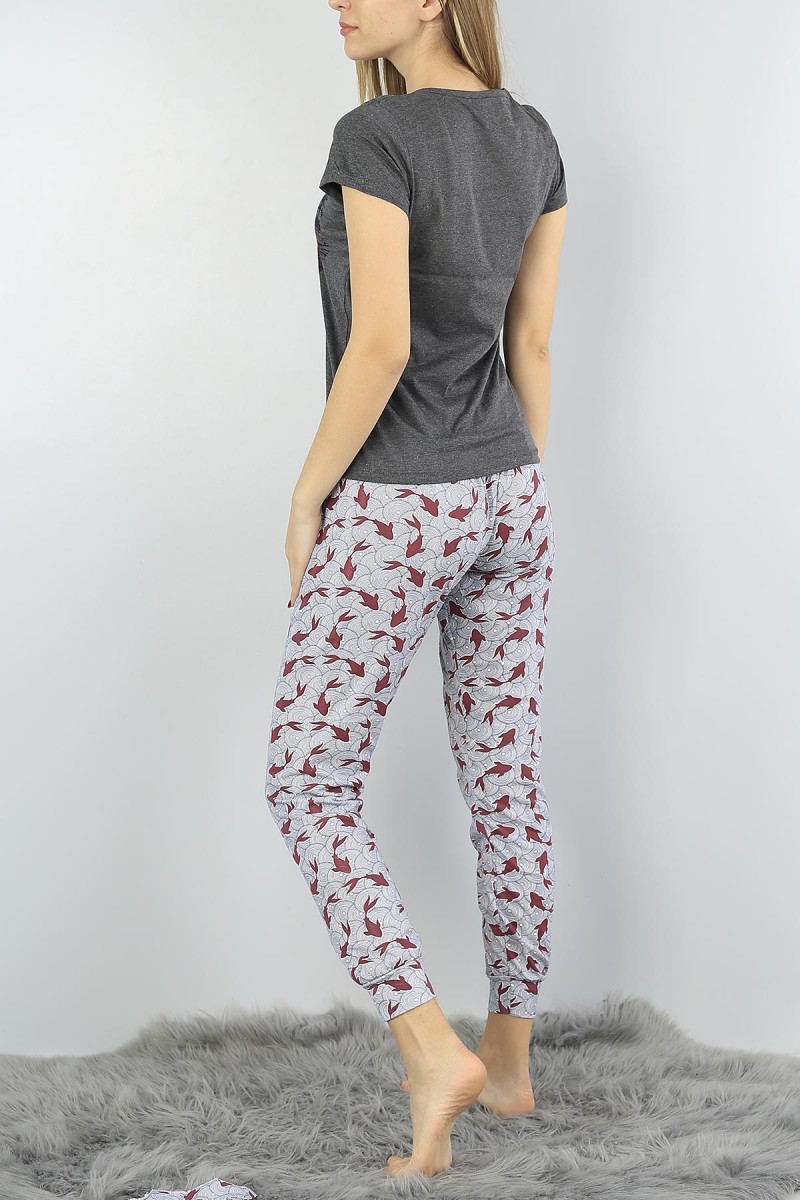 Gri Baskılı Bayan Pijama Takımı 54890