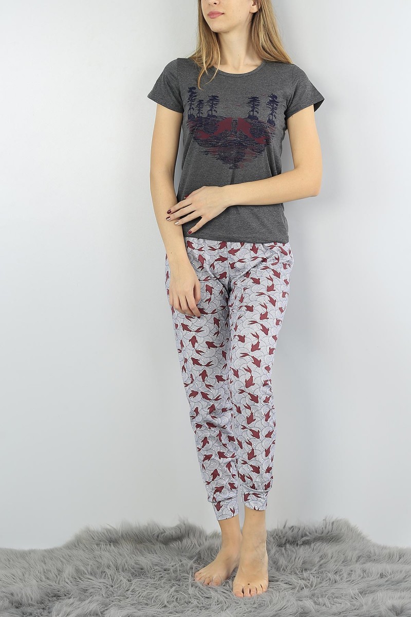 Gri Baskılı Bayan Pijama Takımı 54890