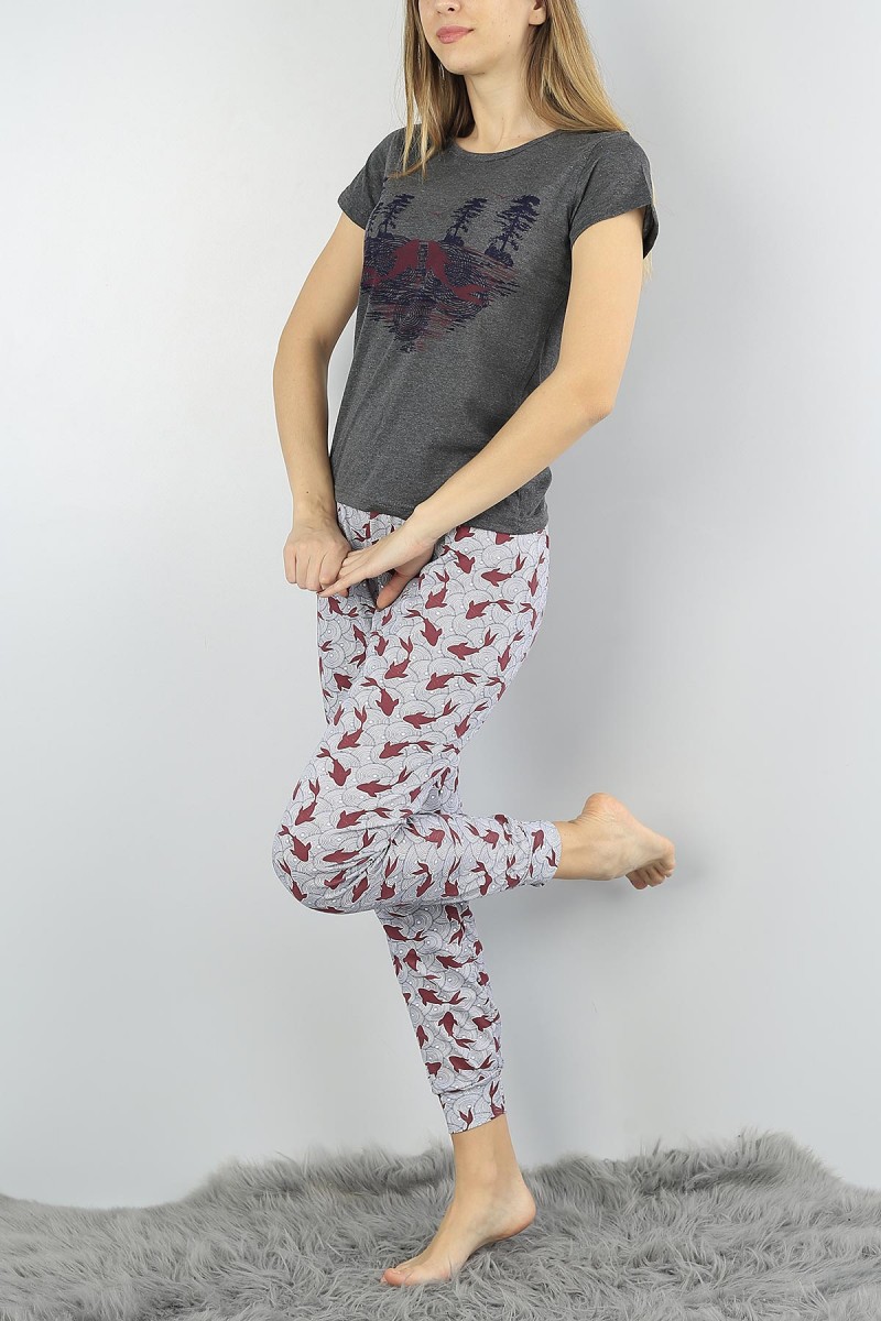 Gri Baskılı Bayan Pijama Takımı 54890