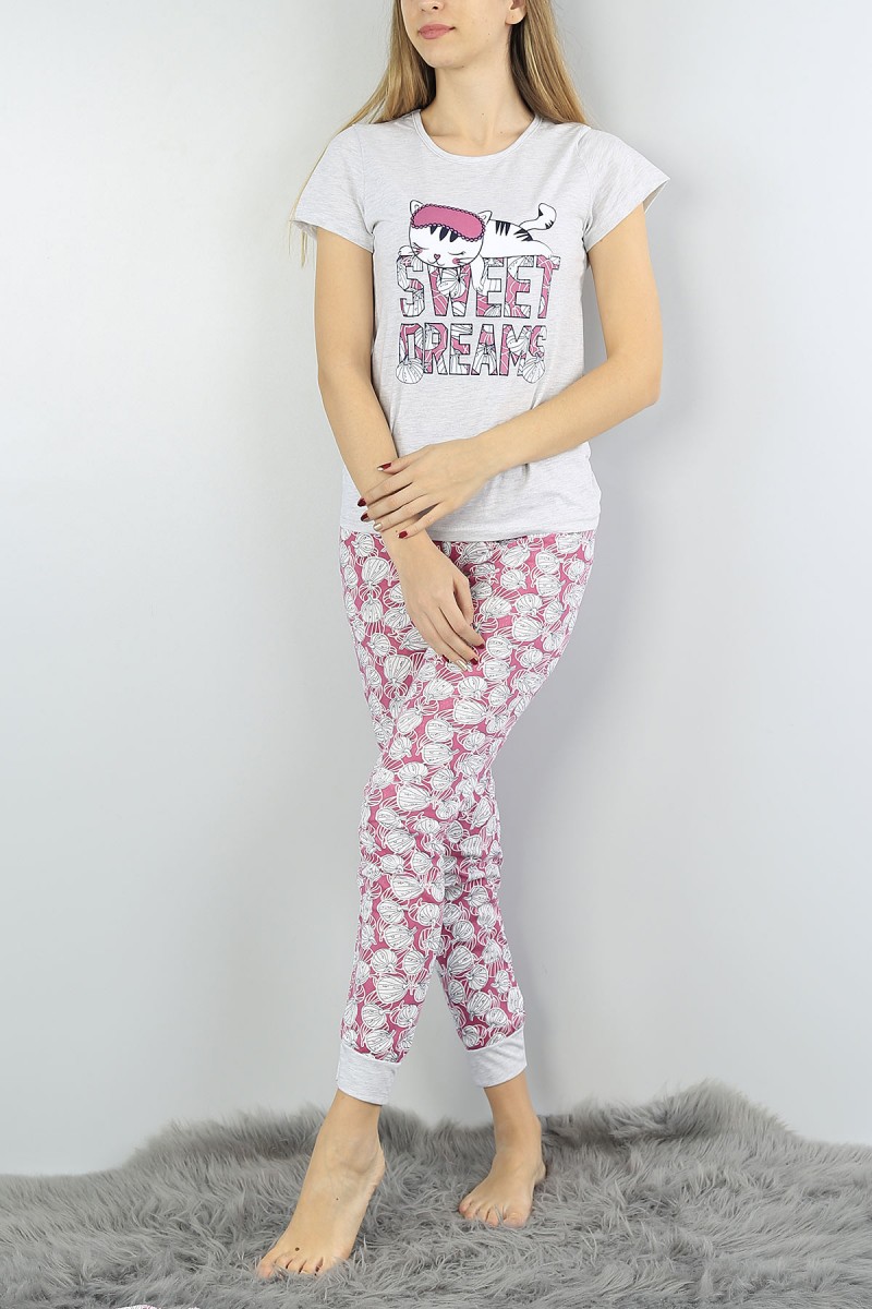 Gri Baskılı Bayan Pijama Takımı 54908