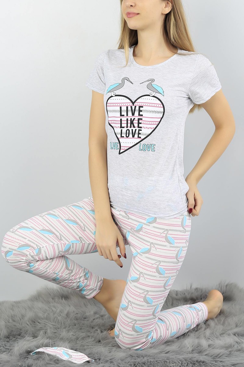 Gri Baskılı Bayan Pijama Takımı 54912
