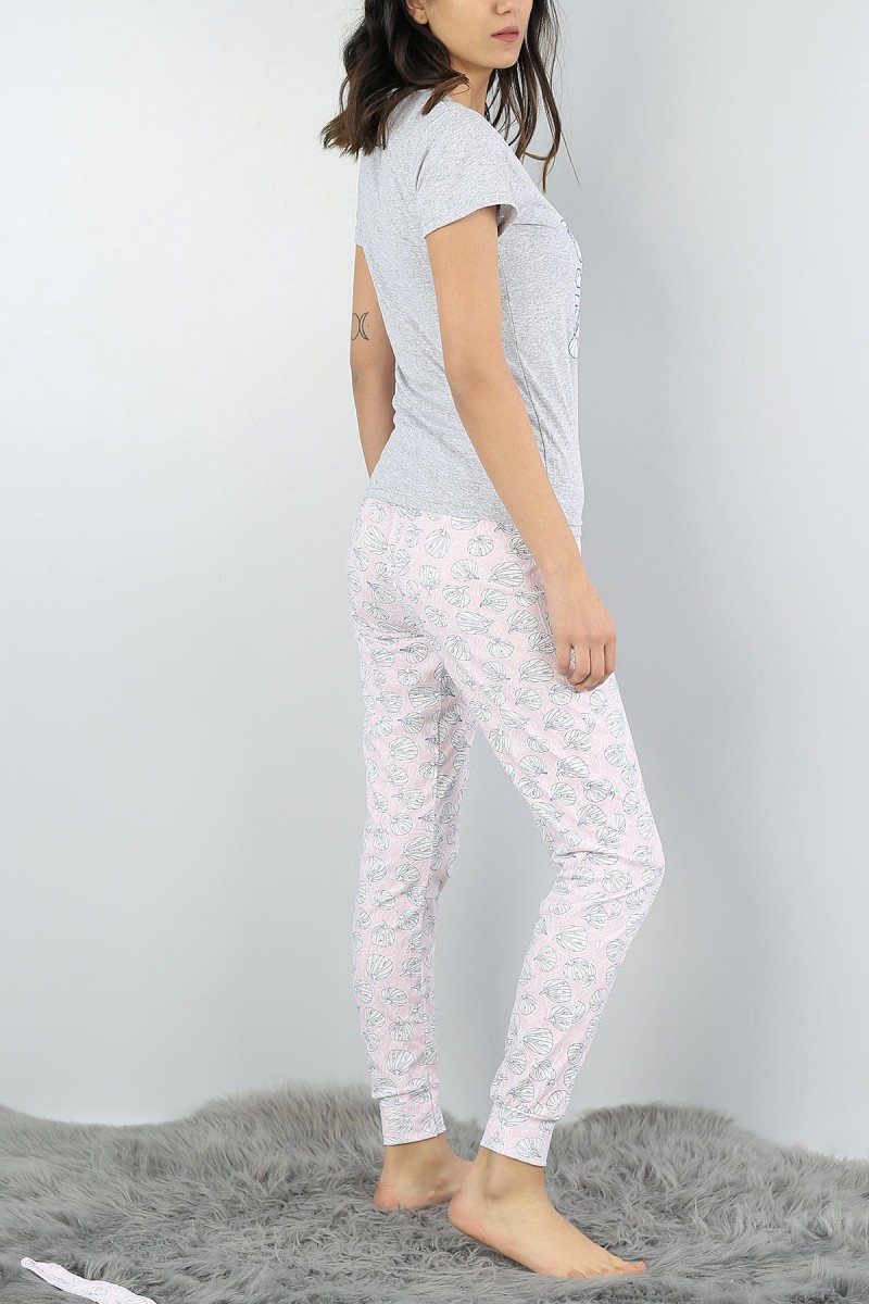 Gri Baskılı Bayan Pijama Takımı 54918