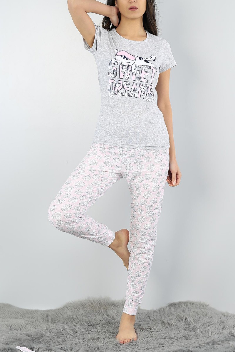 Gri Baskılı Bayan Pijama Takımı 54918