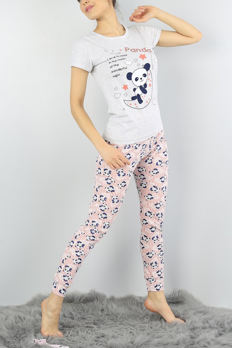 Gri Baskılı Bayan Pijama Takımı 54923