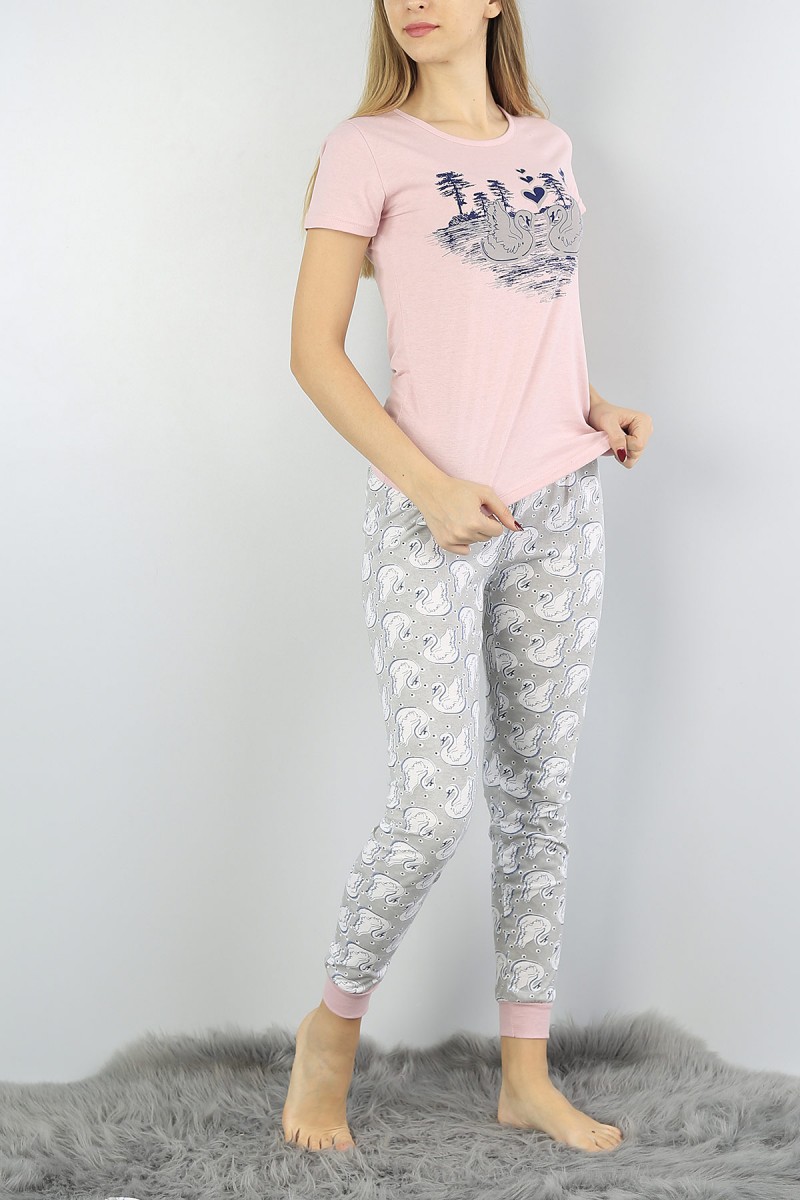 Gri Baskılı Bayan Pijama Takımı 54927