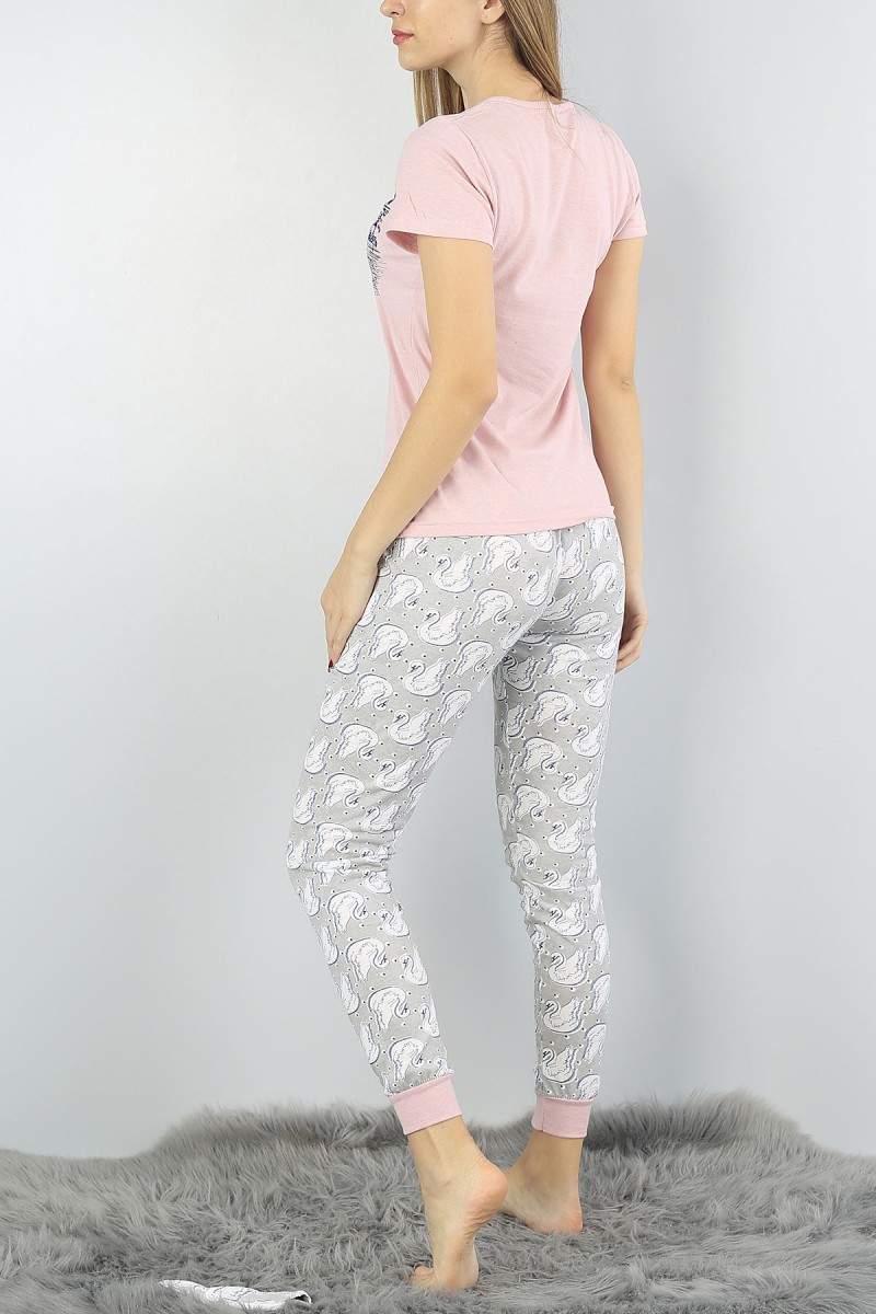 Gri Baskılı Bayan Pijama Takımı 54927
