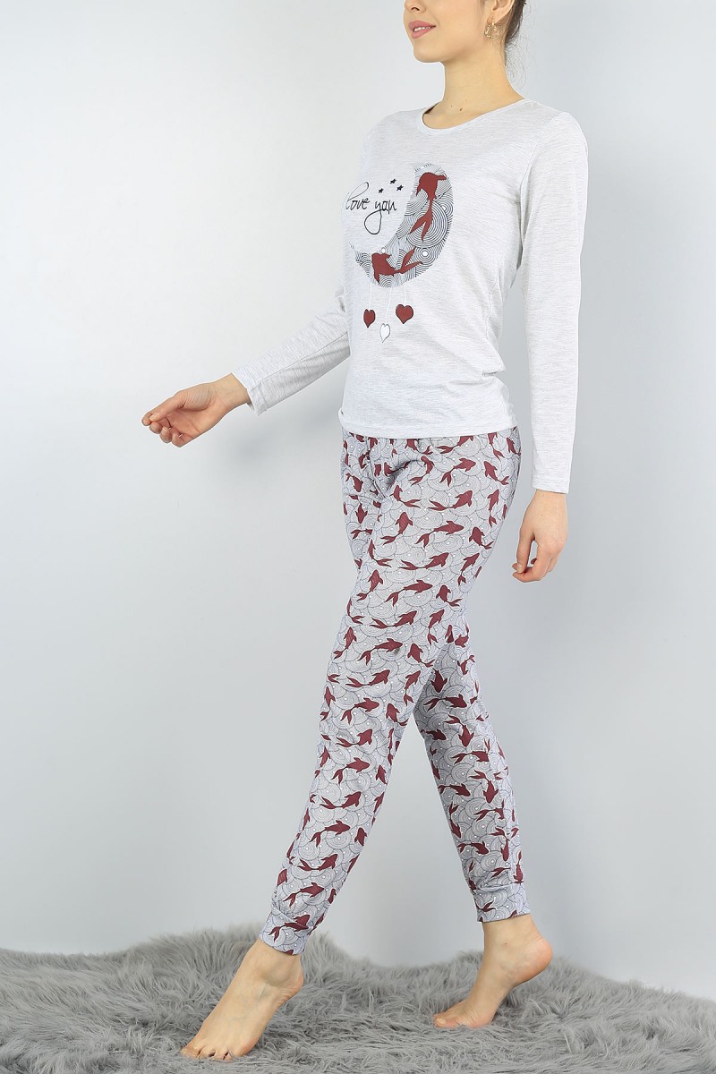 Gri Baskılı Bayan Pijama Takımı 54935