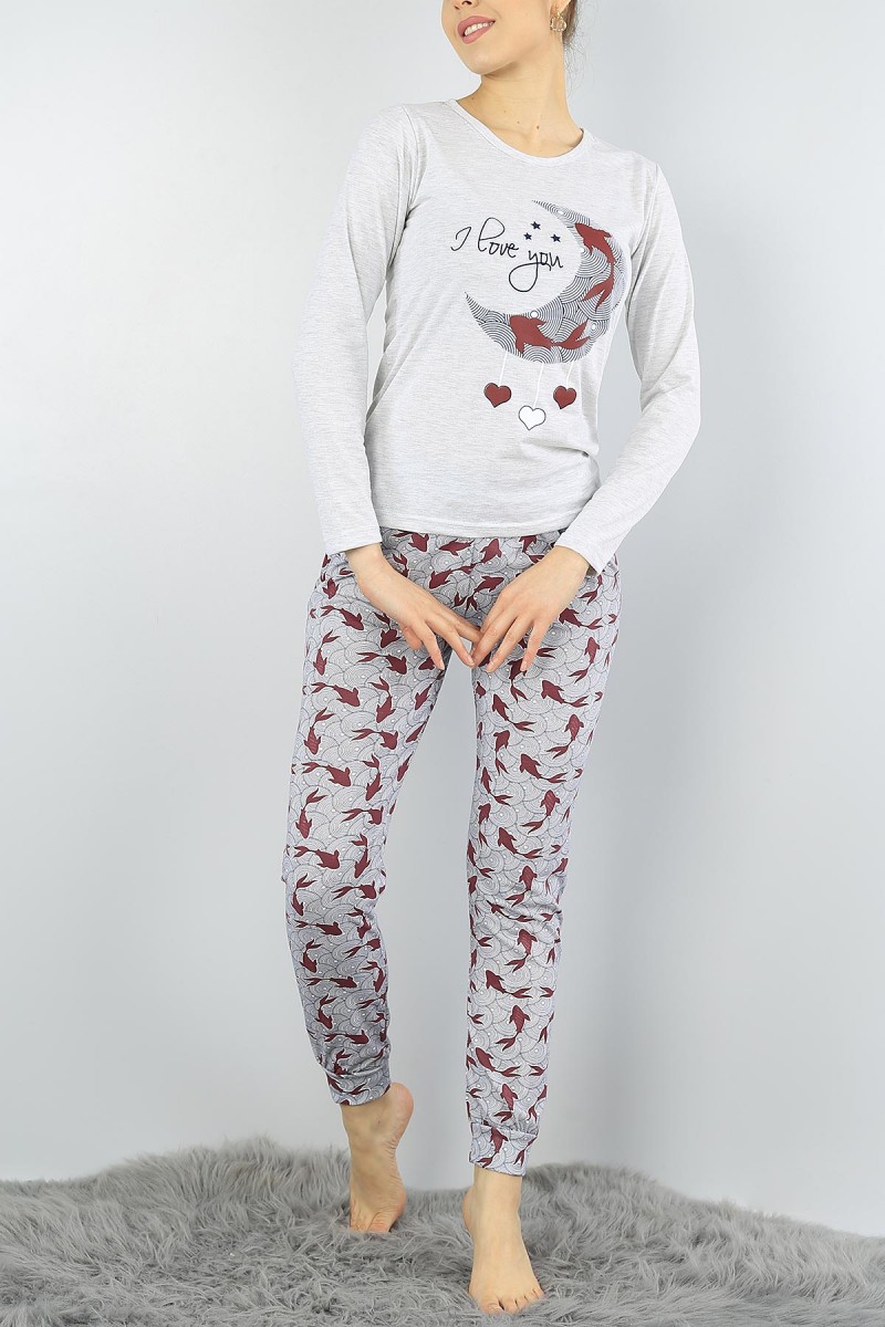 Gri Baskılı Bayan Pijama Takımı 54935