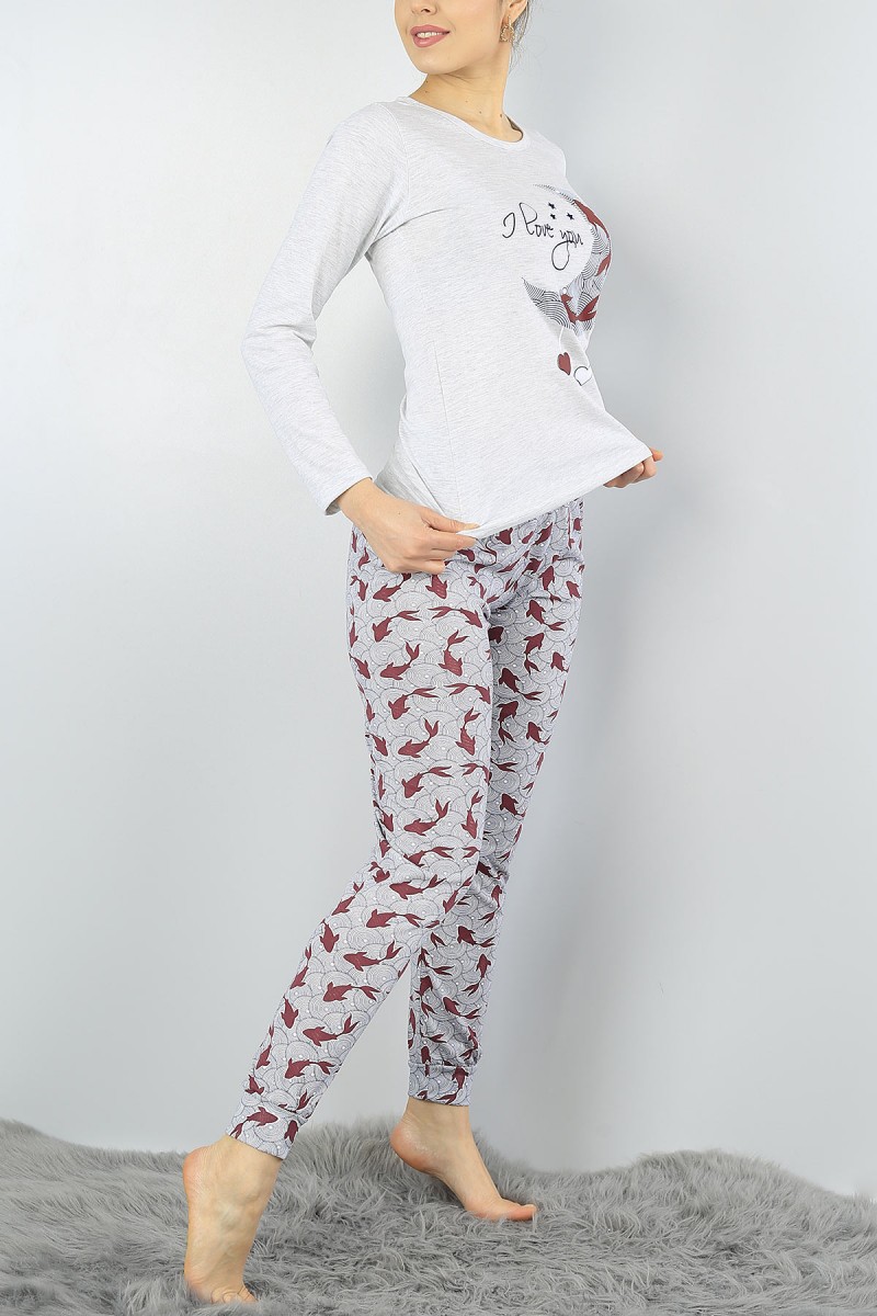 Gri Baskılı Bayan Pijama Takımı 54935