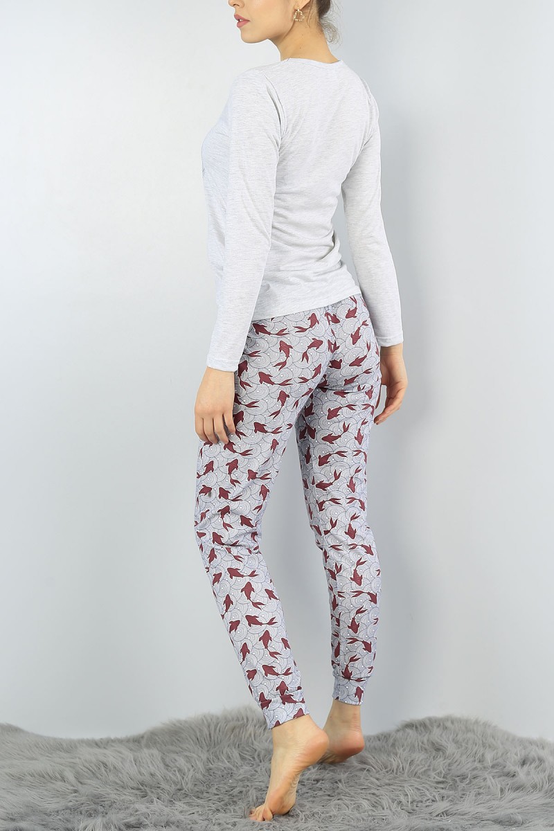 Gri Baskılı Bayan Pijama Takımı 54935