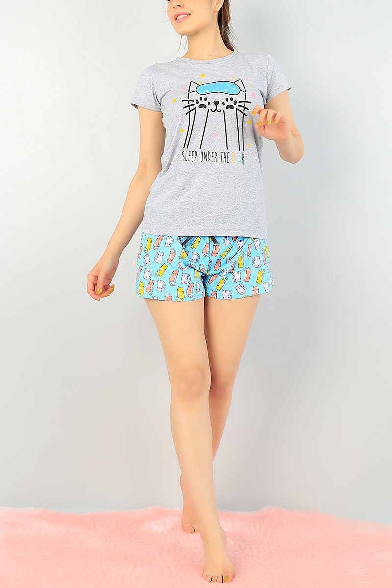 Gri Baskılı Bayan Pijama Takımı 67020