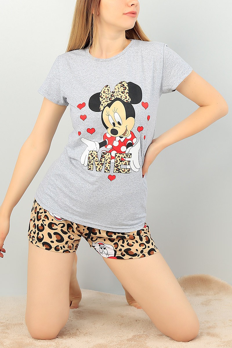 Gri Baskılı Bayan Pijama Takımı 67027