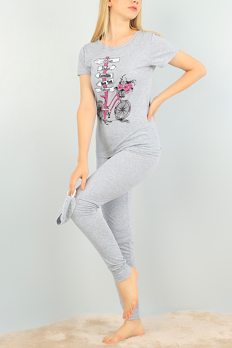 Gri Baskılı Bayan Pijama Takımı 73499
