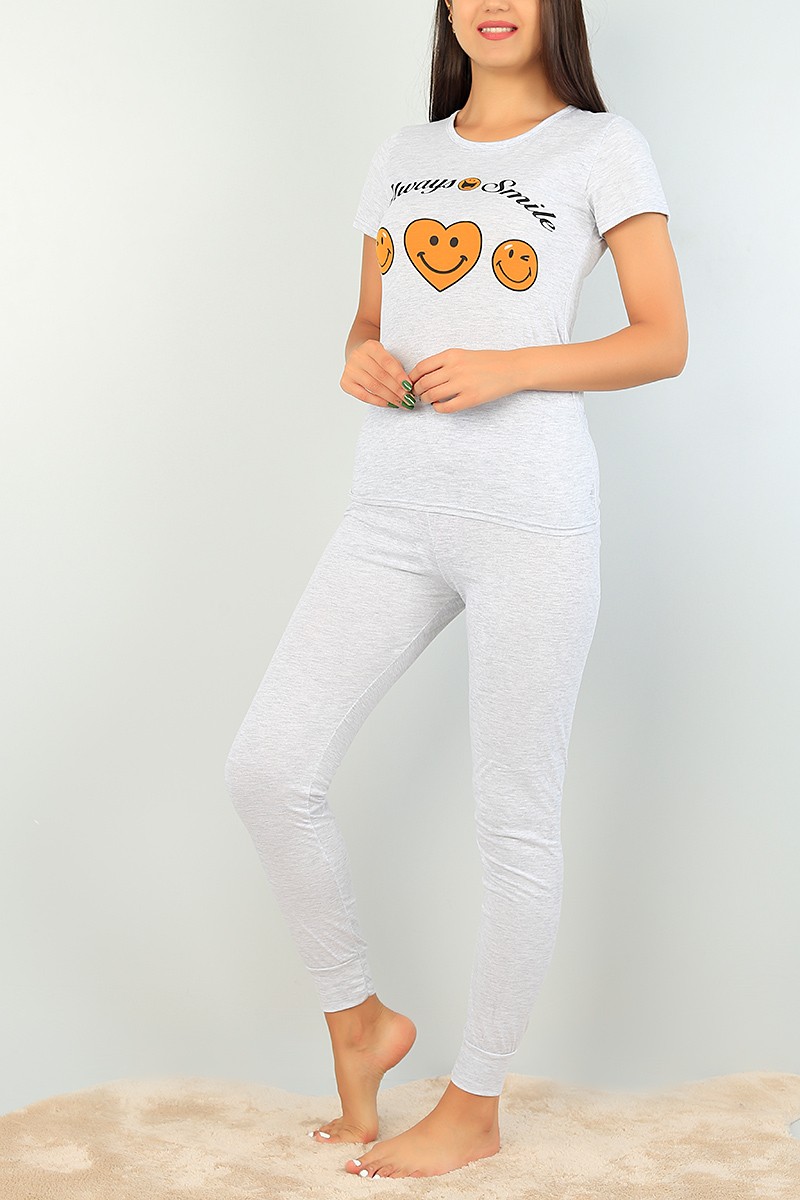Gri Baskılı Bayan Pijama Takımı 73501