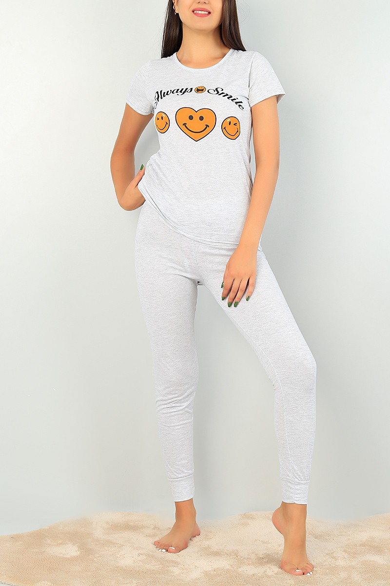 Gri Baskılı Bayan Pijama Takımı 73501
