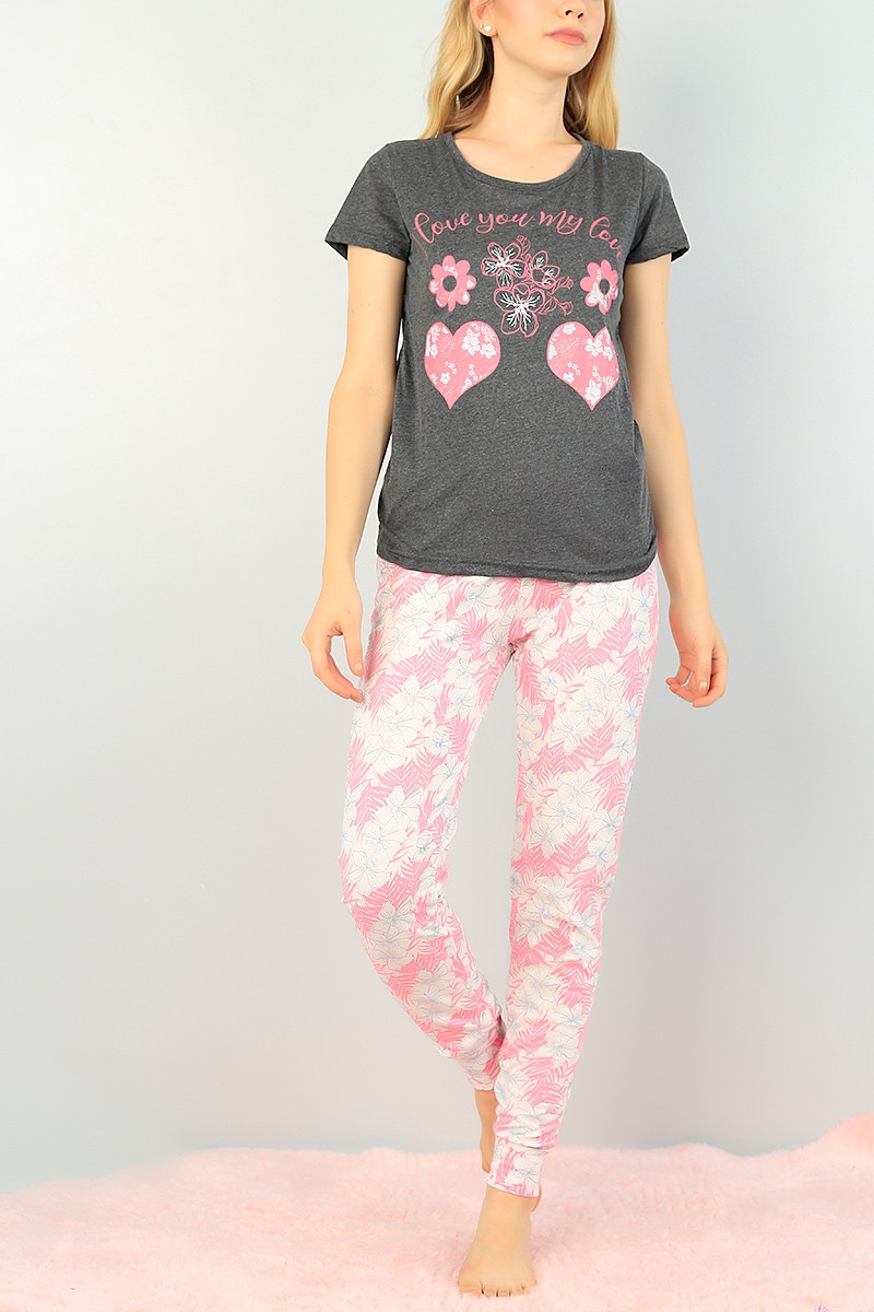 Gri Baskılı Bayan Pijama Takımı 73504