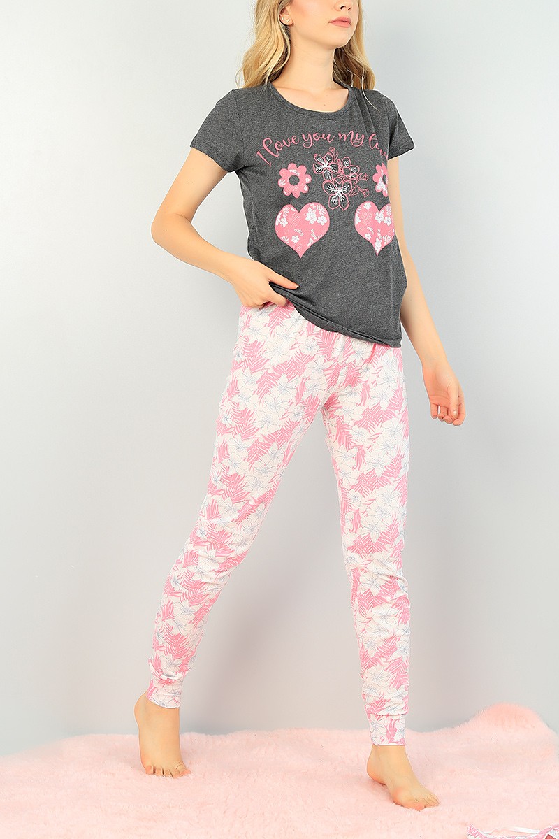 Gri Baskılı Bayan Pijama Takımı 73504