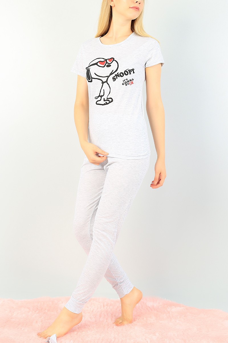 Gri Baskılı Bayan Pijama Takımı 73589