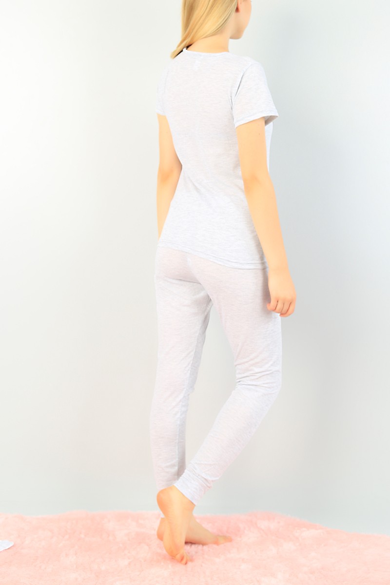 Gri Baskılı Bayan Pijama Takımı 73589