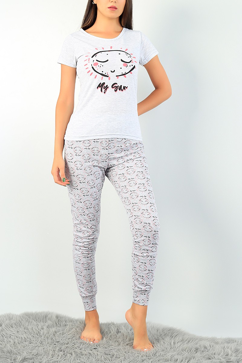 Gri Baskılı Bayan Pijama Takımı 73594