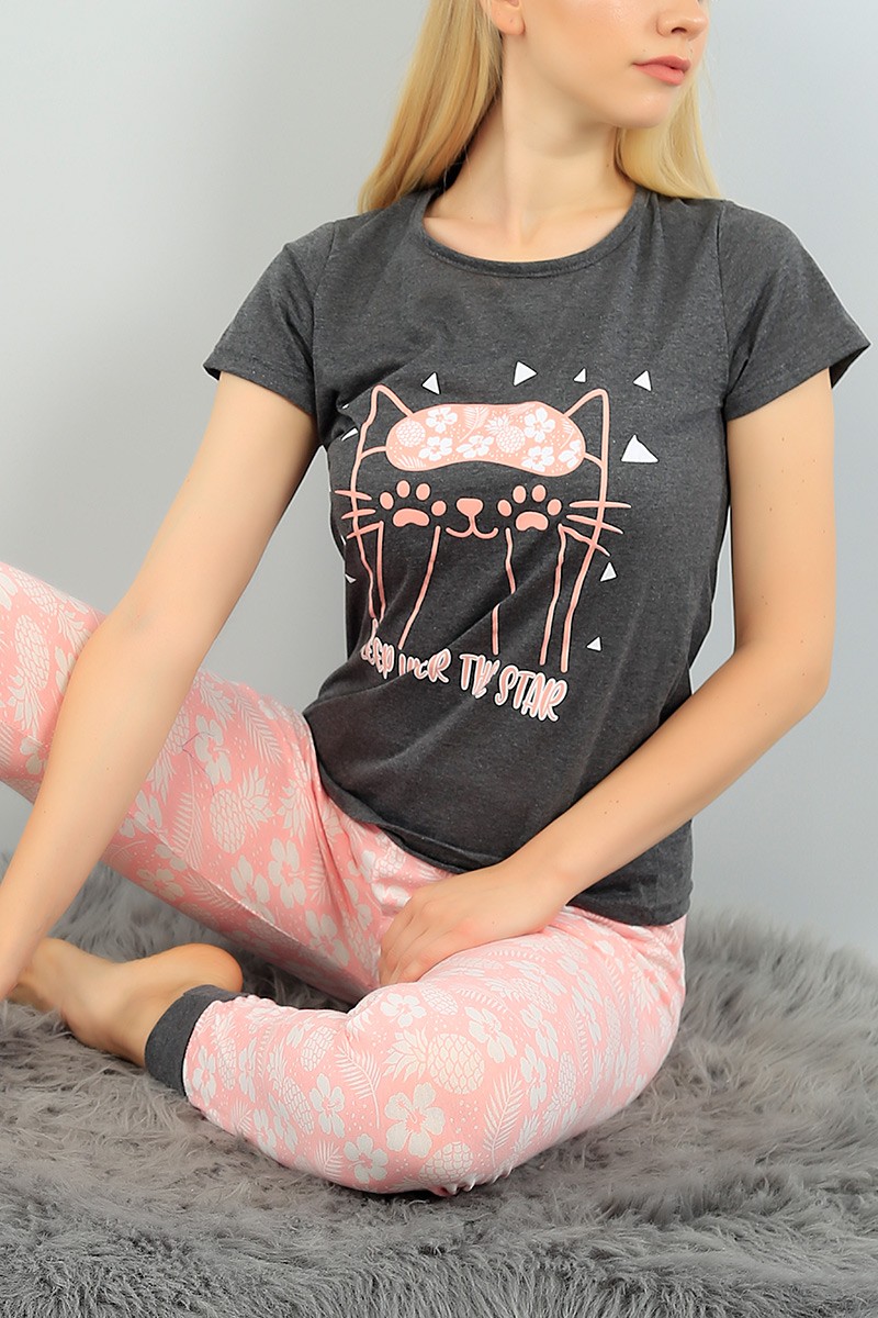 Gri Baskılı Bayan Pijama Takımı 73628