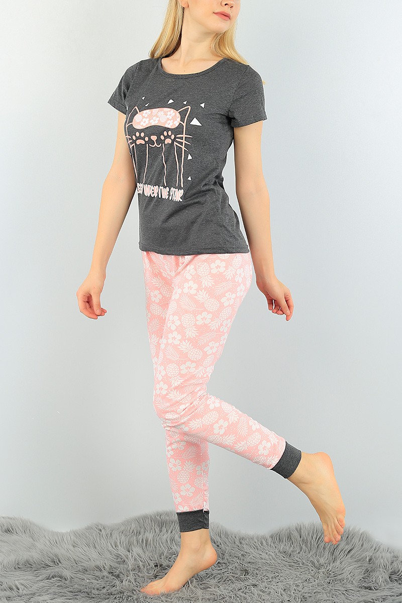 Gri Baskılı Bayan Pijama Takımı 73628