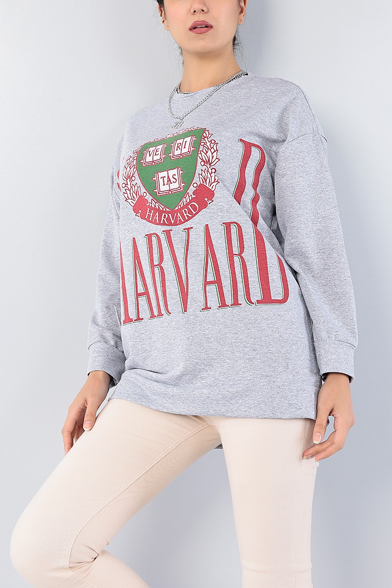 Gri Baskılı Bayan Sweat Tunik 75649