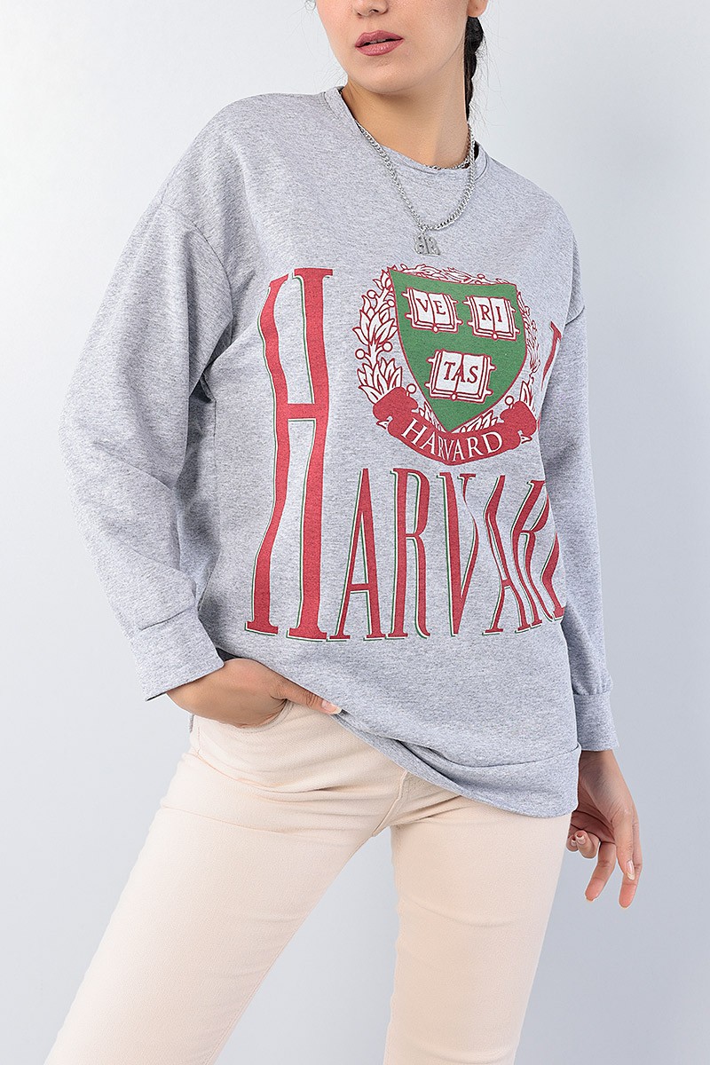 Gri Baskılı Bayan Sweat Tunik 75649