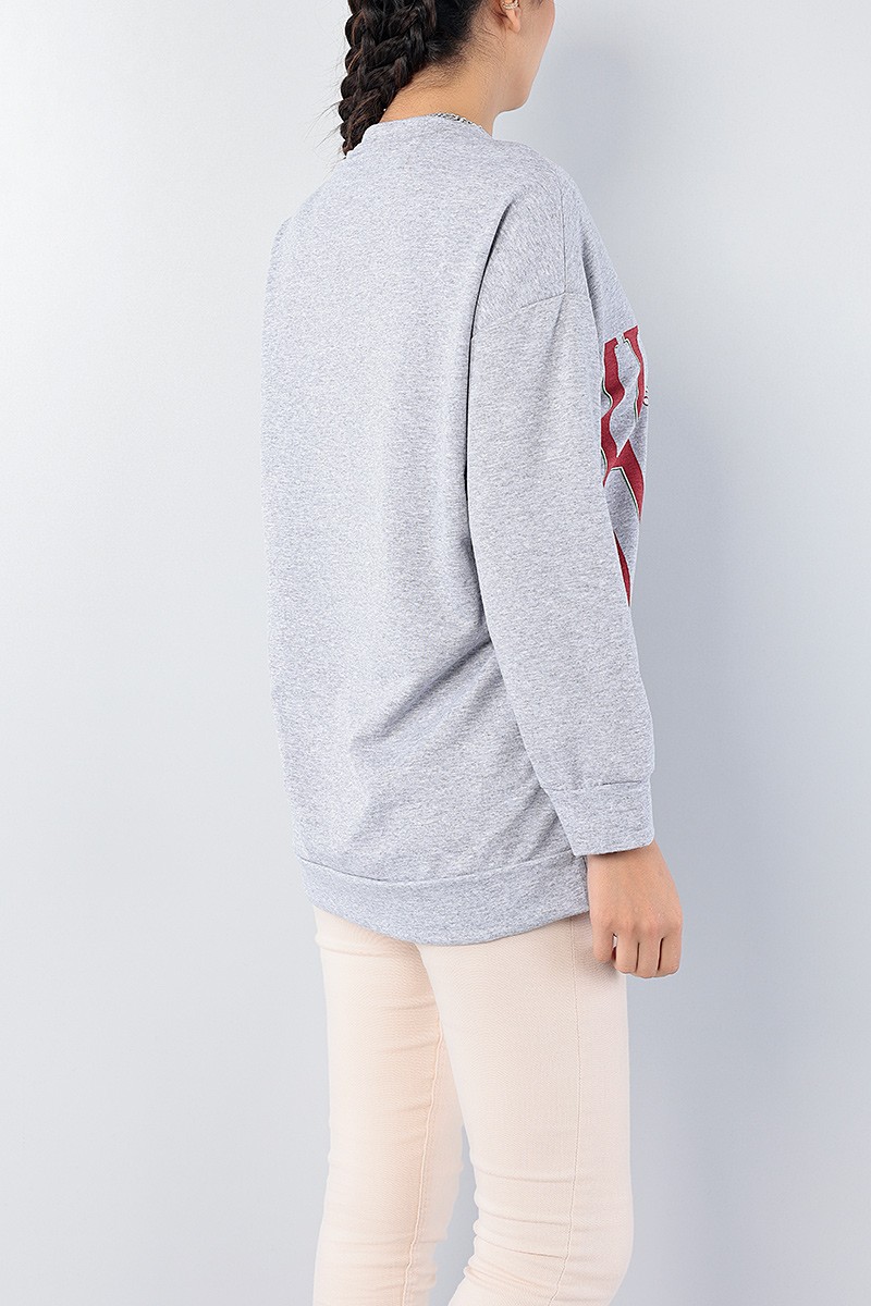 Gri Baskılı Bayan Sweat Tunik 75649