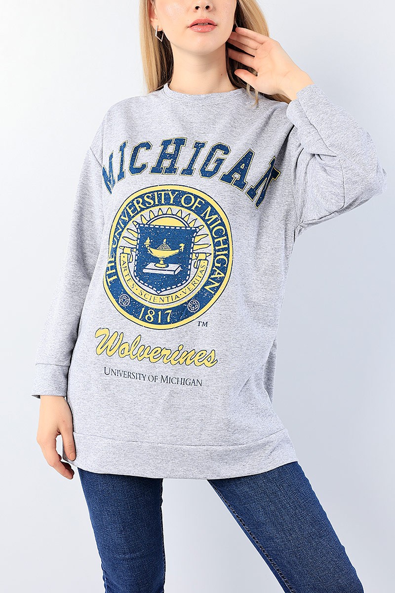 Gri Baskılı Bayan Sweat Tunik 75658