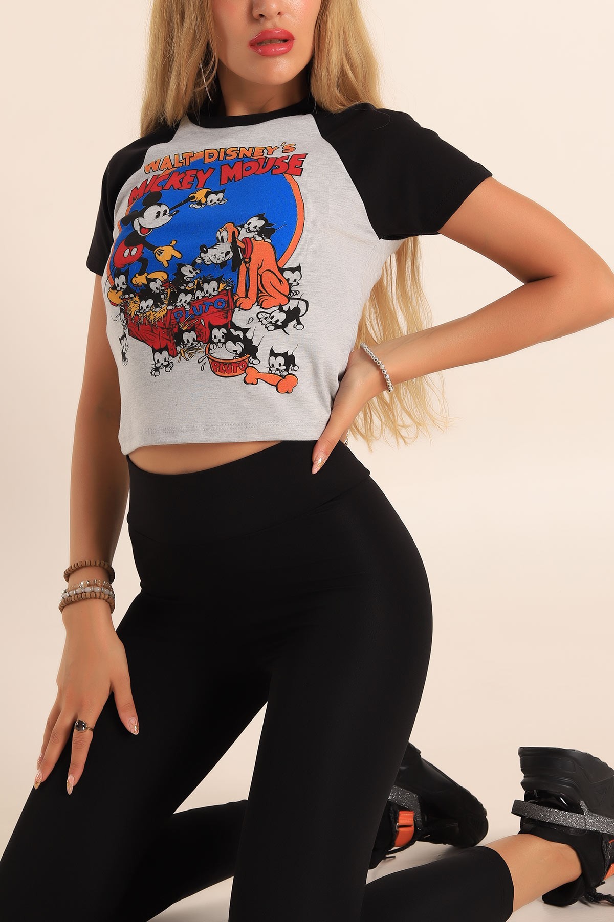 Gri Baskılı Crop Tişört 195797