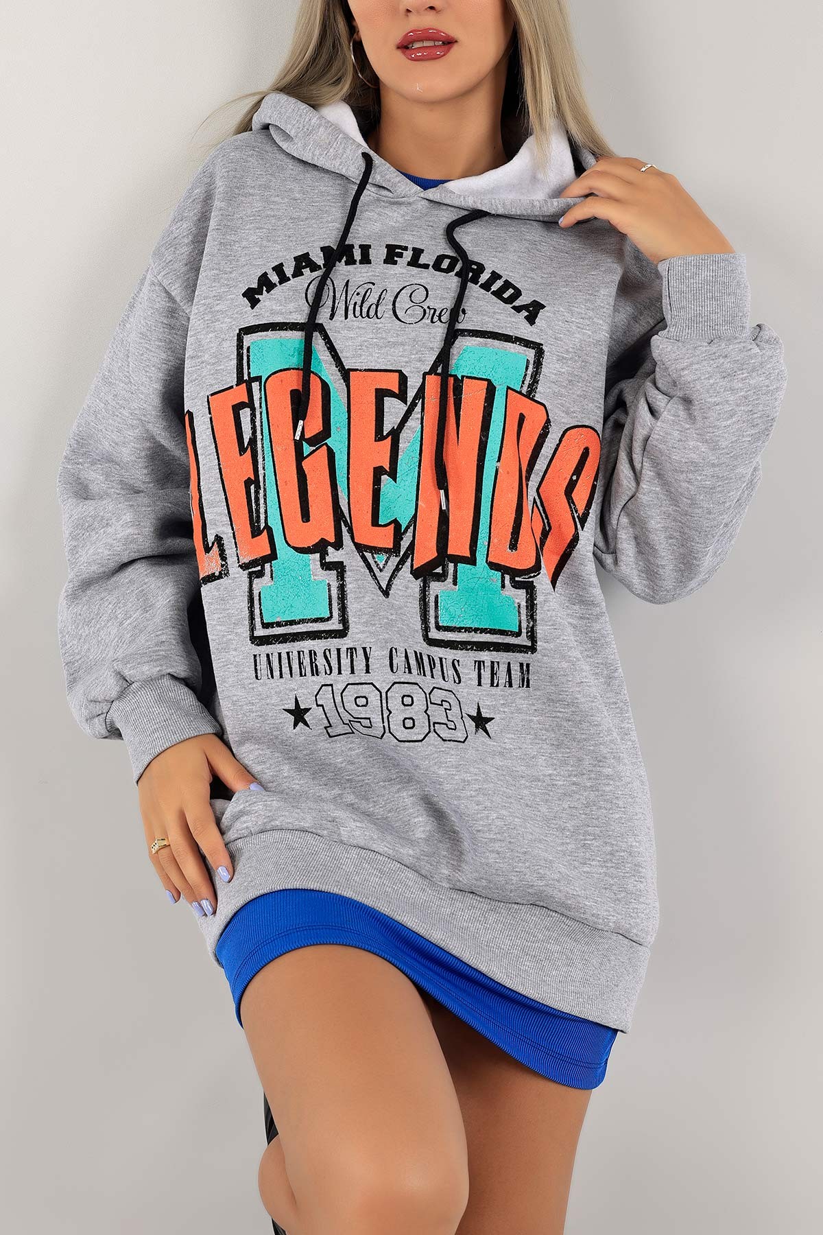 Gri Baskılı İçi Şardonlu Bayan Sweat 130272
