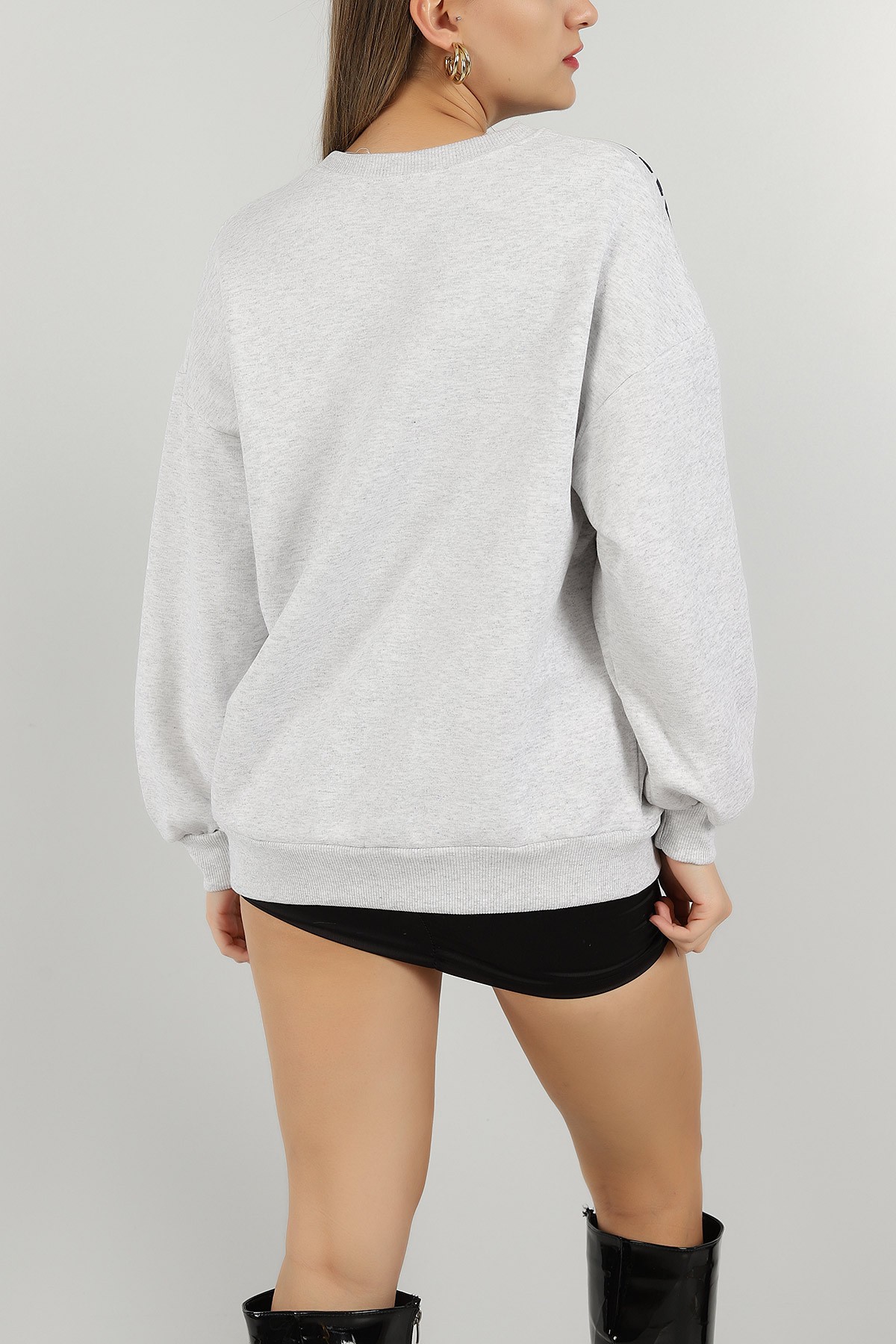 Gri Baskılı İçi Şardonlu Bayan Sweat 144009