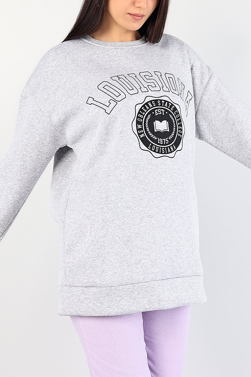 Gri Baskılı İçi Şardonlu Bayan Sweat 85013