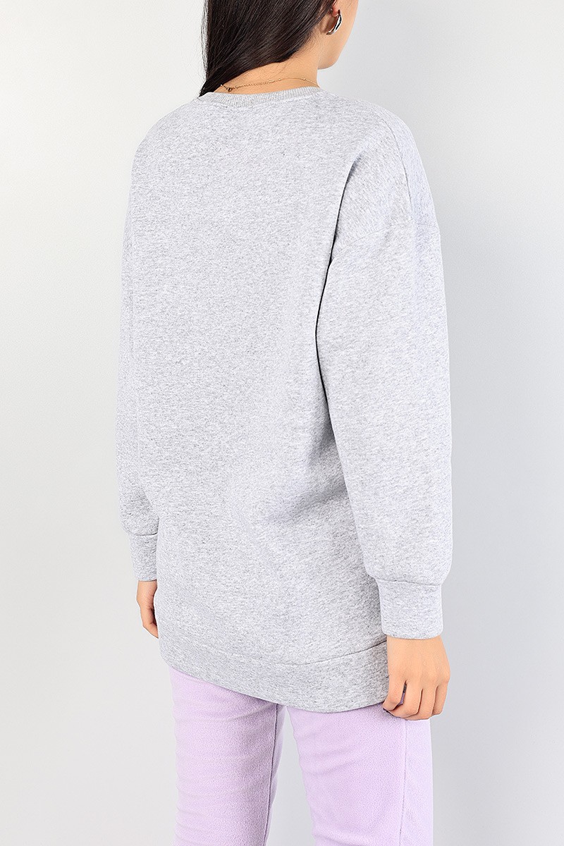 Gri Baskılı İçi Şardonlu Bayan Sweat 85013