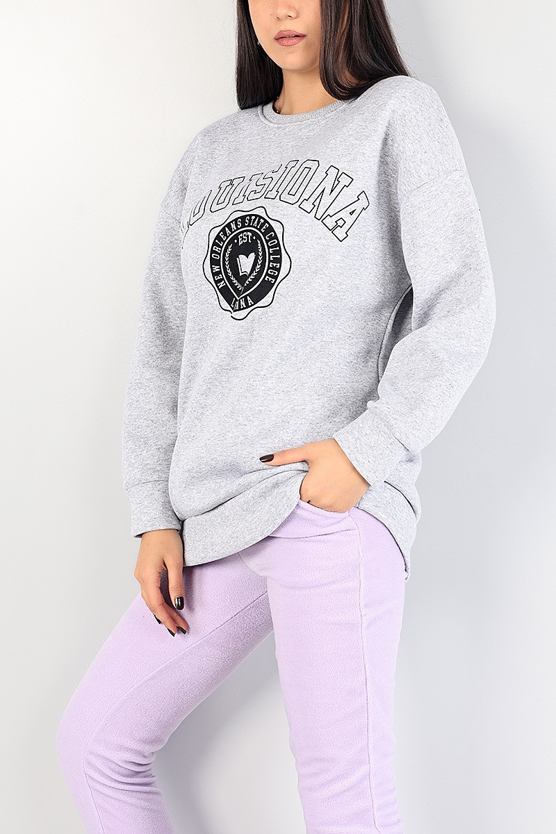 Gri Baskılı İçi Şardonlu Bayan Sweat 85013