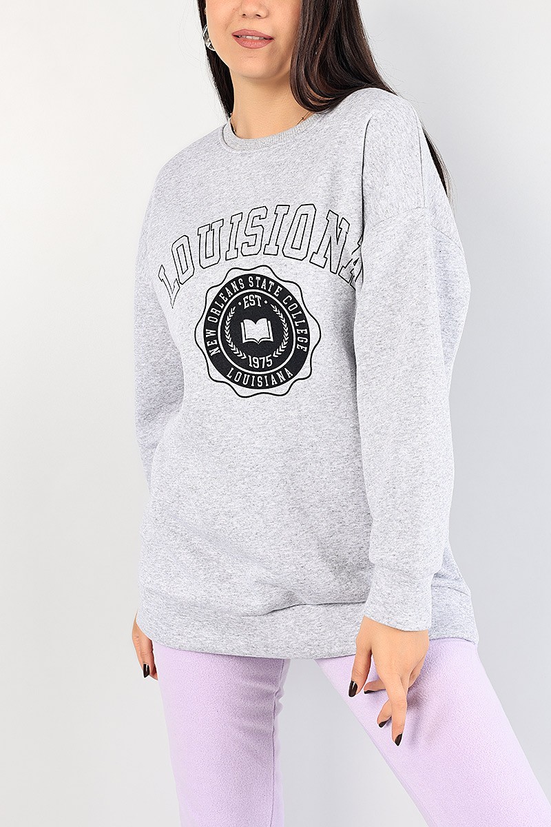 Gri Baskılı İçi Şardonlu Bayan Sweat 85013