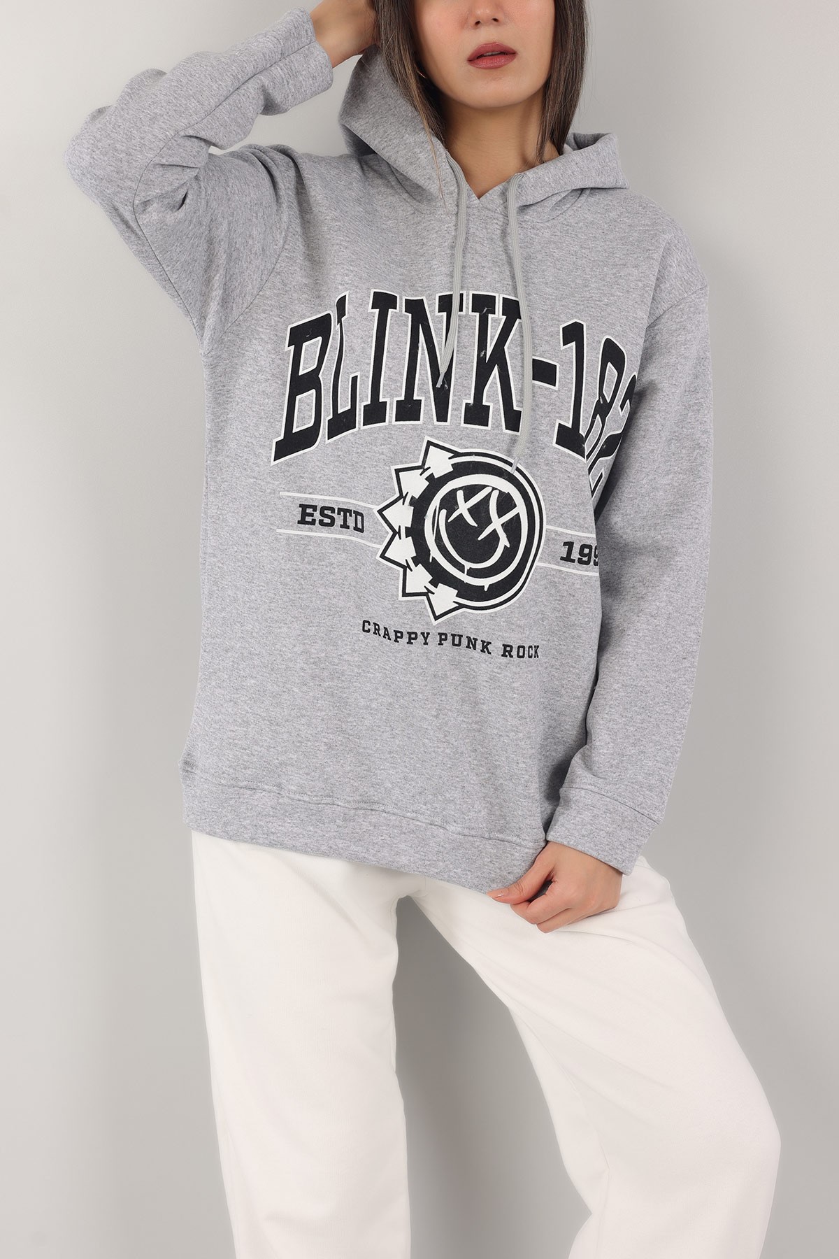 Gri Baskılı İçi Şardonlu Bayan Sweat -T 149383
