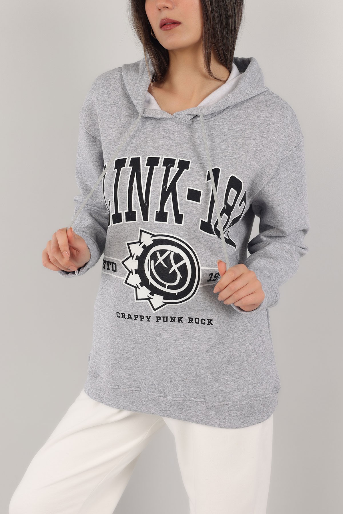 Gri Baskılı İçi Şardonlu Bayan Sweat -T 149383