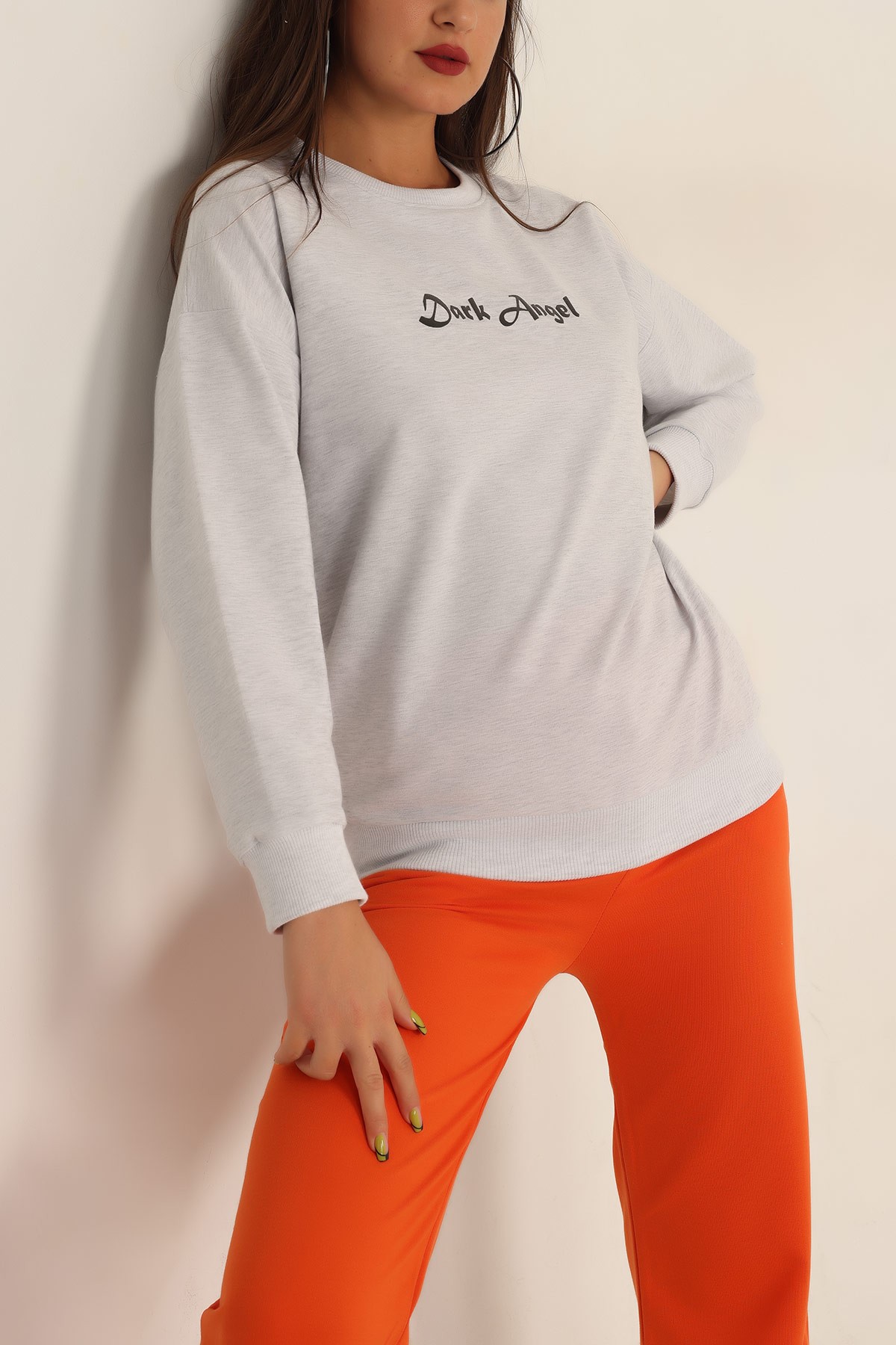 Gri Baskılı Oversize Bayan Sweat 199241