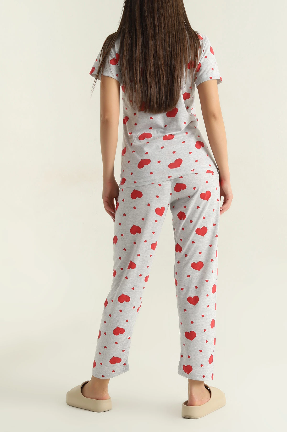 Gri Baskılı Penye Kadın Pijama Takımı 375967