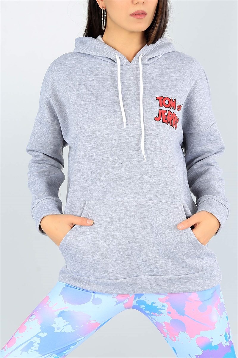 Gri Baskılı Şardonlu Bayan Salaş Sweat 46762