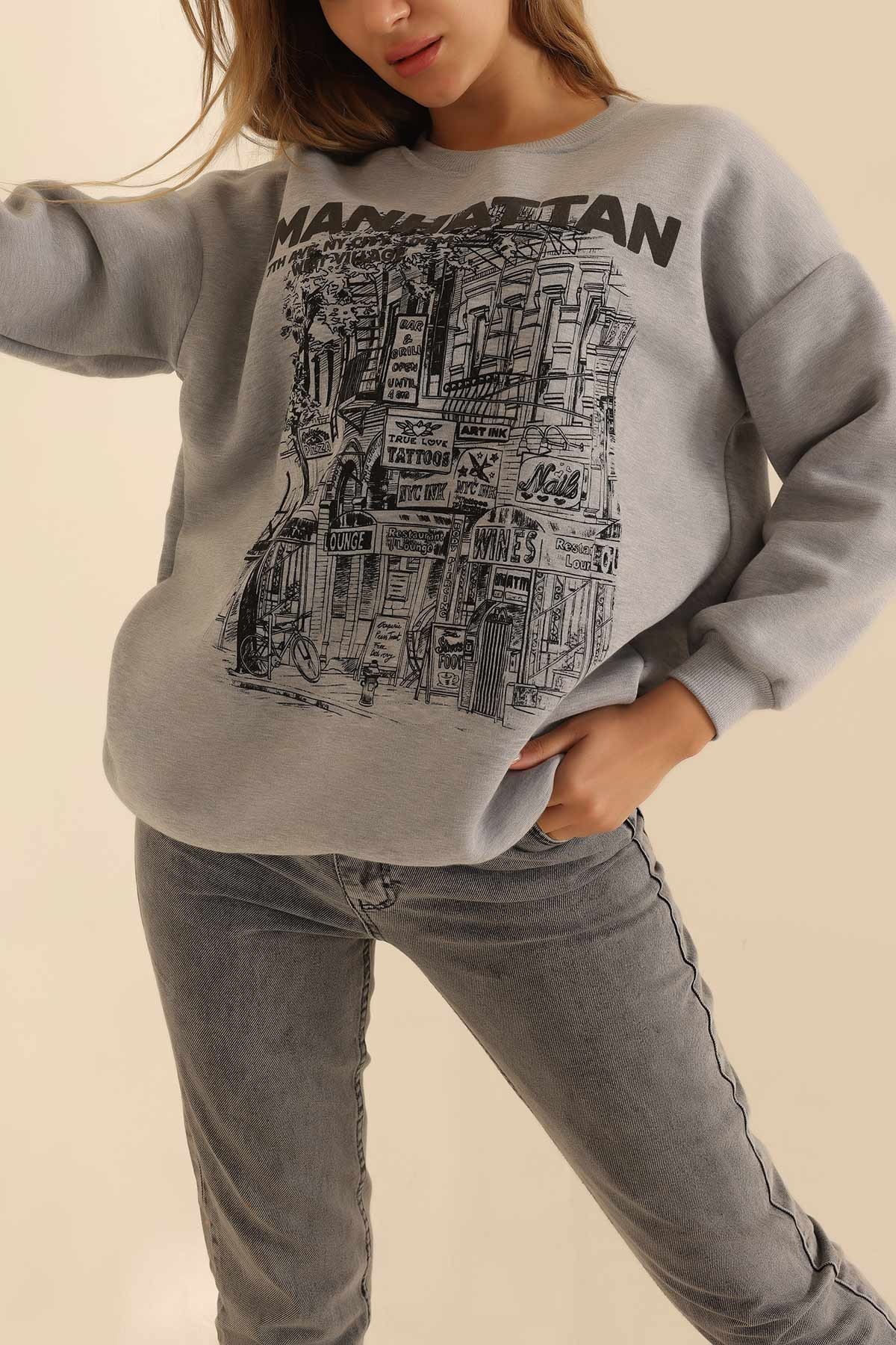Gri Baskılı Şardonlu Sweat 216599