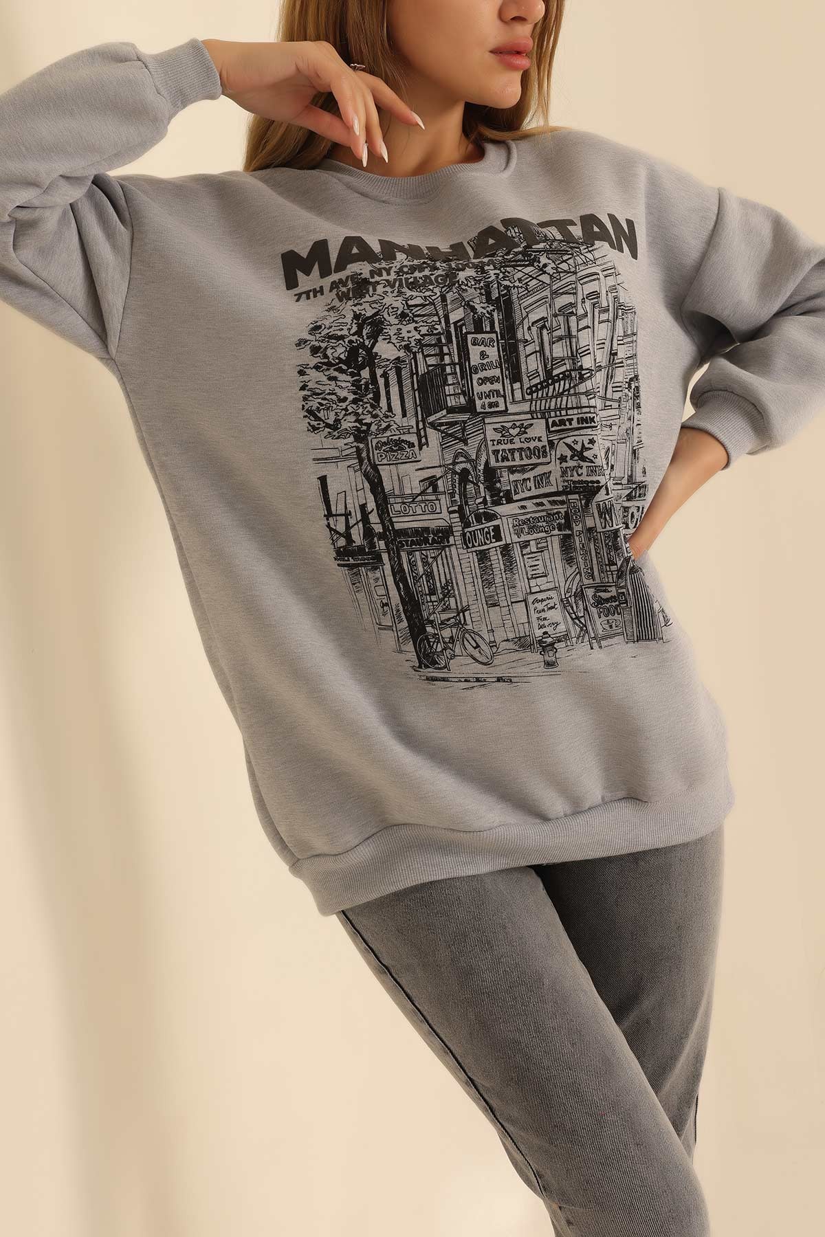 Gri Baskılı Şardonlu Sweat 216599