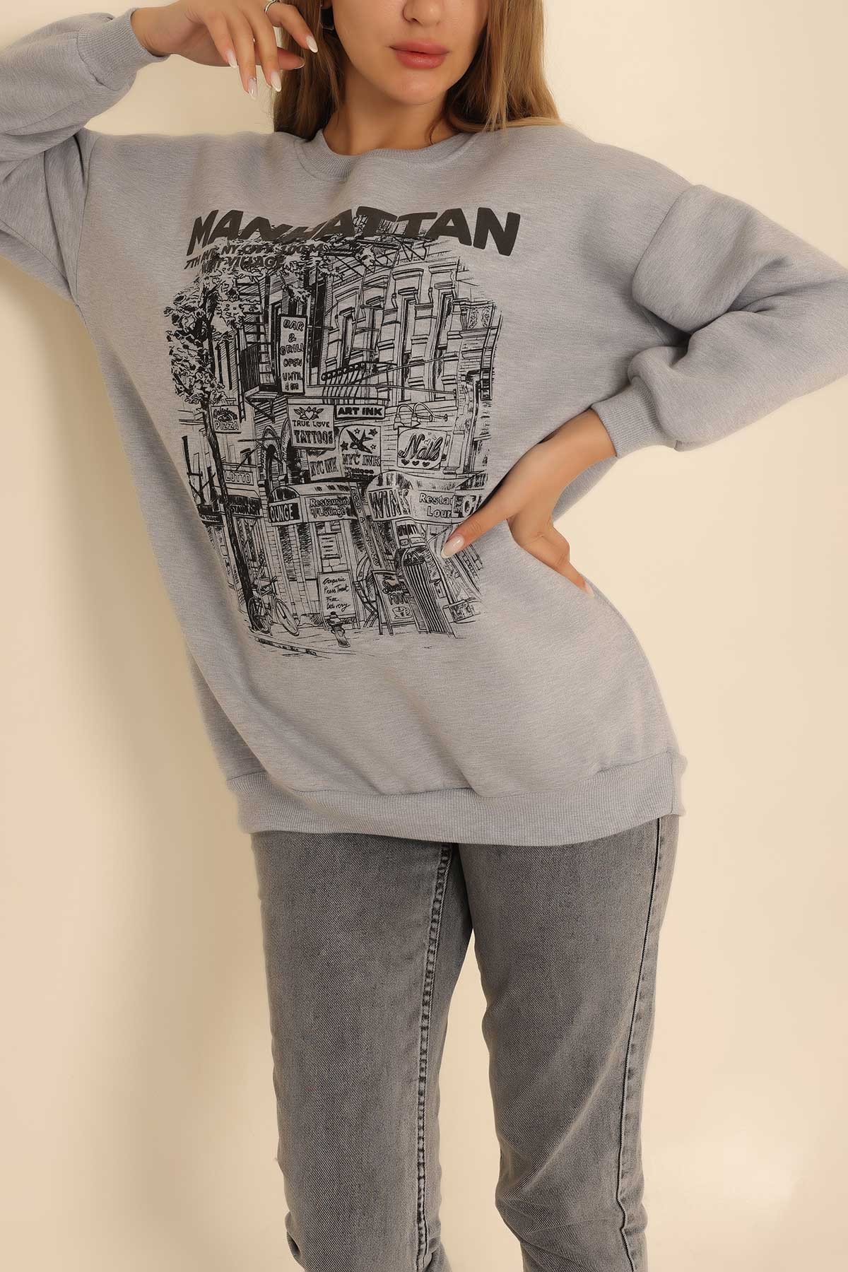 Gri Baskılı Şardonlu Sweat 216599